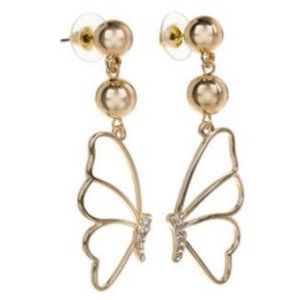 Bebe Butterfly Dangling Rhinstones Charm Post Earrings  NEW